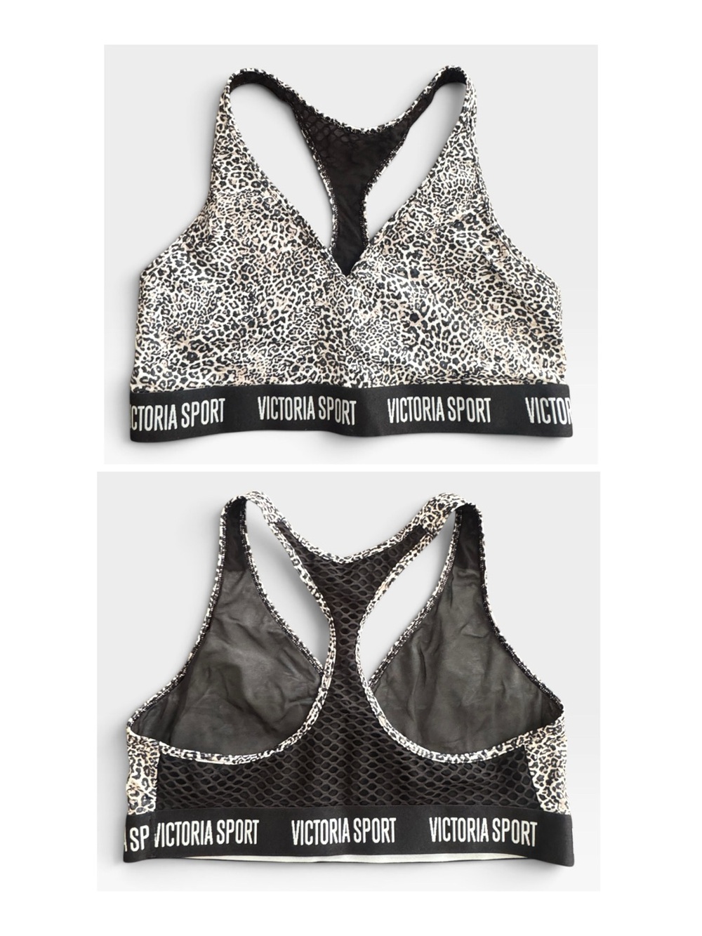 Victoria's Secret Leopard-Print Racerback Sports Bra - Black & Cream